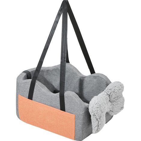 Siège Auto Chien Console, Rehausseur pour Petit Chien, Fixation Accoudoir avec Laisse, Sangles Réglables, Jusqu'à 3,6 kg, Gris Foncé (1/5)