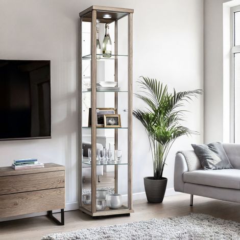 K-Möbel Vitrine Colonne Chêne Sonoma 176x37x33cm Miroir LED Made in Germany (1/5)