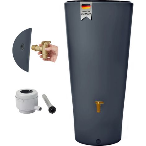 4rain VASO 2in1 Regentonnen Komplett-Set 220 Liter graphite grey inkl. Kunststoff-Auslaufhahn und Fallrohranschluss