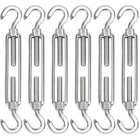 Tendeurs de câble en acier inoxydable M5, lot de 6 crochets et crochets tendeurs de fil, crochets et crochets de tension robustes réglables pour corde à linge, treillis métallique pour i (1/4)