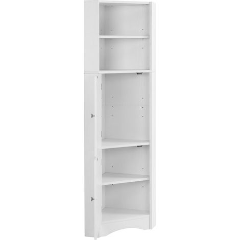 Eck-Badschrank Weiß mit 2 Fächern und verstellbarem Regal, 36,5 x 36,5 x 155 cm, MODENUIT (1/3)