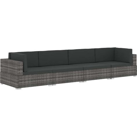 4 Piece Garden Sofa Set with Cushions Poly Rattan Grey vidaXL (1/5)