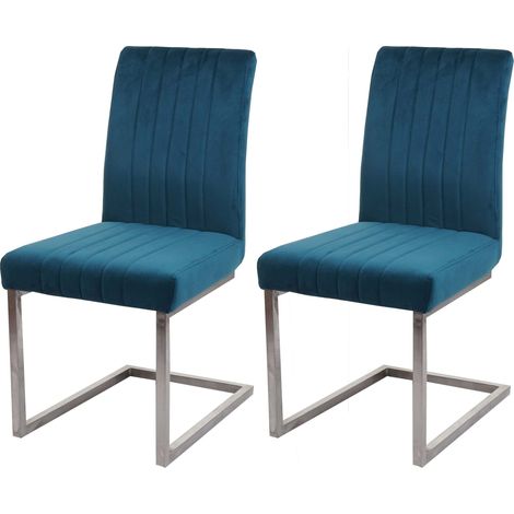 [JAMAIS UTILISÉ] Lot de 2 chaises cantilever HHG-096 chaise de conférence, velours inox brossé, turqoise-bleu