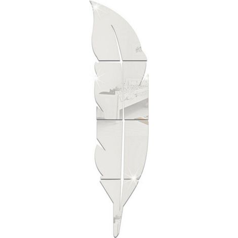 Moderne Wanddekoration für Zuhause: 3D-Acryl-Wandaufkleber mit Spiegel- und Federeffekt, abnehmbar, für Wohnzimmer oder Büro (silber, kleine Größe)