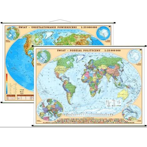 Mappa del mondo in scala 1:25.000.000. Carta murale fronte-retro. Politica e fisica. Edizione 2025. (1/5)