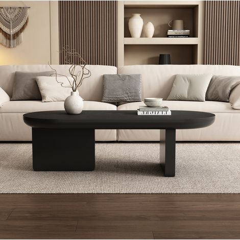 Mesa de centro 119.7x49.8x35.5 cm negra de MDF con diseño ovalado minimalista (1/5)