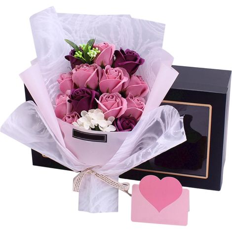 Soap Flowers - Rose Bouquet - Gift Box - For Birthday Valentine S Day Qixi Festival - Pink - 1 Set (1/4)