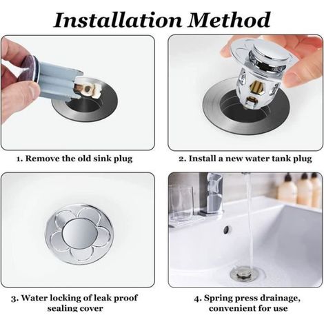 Bonde de Lavabo Universel Pop Up - Marque - Modèle - Clic-clac - Filtre Anti-Clogging - Blanc (1/4)
