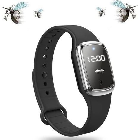 Mosquito Pro,Anti Moustique,Bracelet Anti Moustique,Bracelet Répulsif Anti-moustiques Ultrasonique,Montre Bracelet Electronique Anti Moustique,Pour Intérieur Et Extérieur,Noir (1/5)