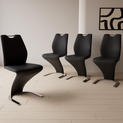 Chaises de restaurant Mermaid, avec revêtement en cuir PU et pieds en métal (4 chaises, noir) (1/5)