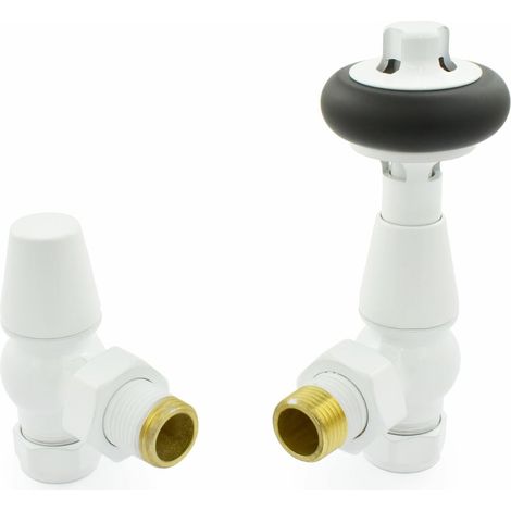 West Faringdon Angled Thermostatic Radiator Valve and Lockshield - White (1/5)