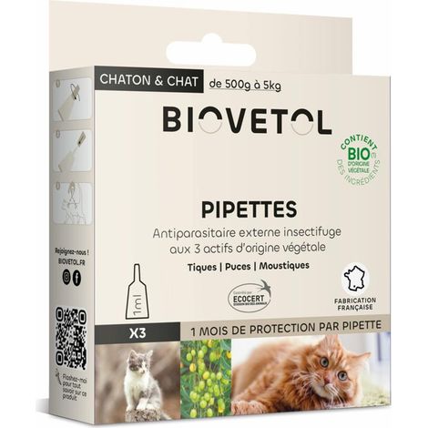 Pipettes pour chat ou chaton BIOVETOL : 3 x 1ml (1/5)