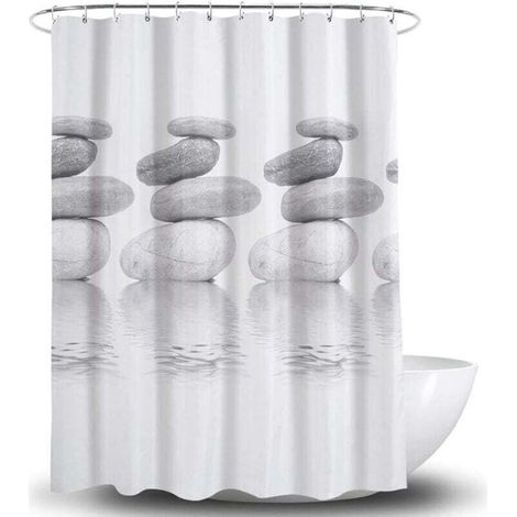 Rideau de douche - Antibactérien - Antimoisissure et déperlant - Polyester - 180 x 180 cm - Gris - Galet (gris) (1/4)
