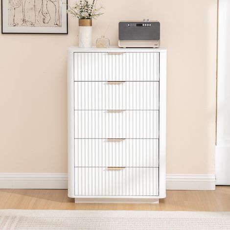 Kommode 5 Schubladen Weiß MDF mit Metallgriffen und Soft-Close (1/5)