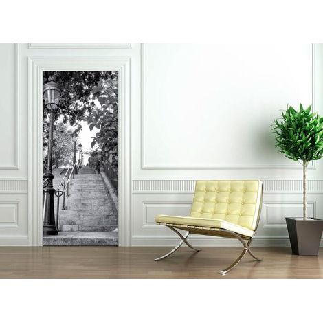 Sticker Porte effet 3D - autocollant Trompe L'œil pour Porte - Décoration pour Porte Cuisine, Salon, Chambre, Salle de Bain - Style Papier peint pour les murs - S- Escalier Parisien (1/3)