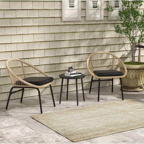 stuhl sessel gartenmöbel set rattan gelb rund OKMYHOME (1/3)