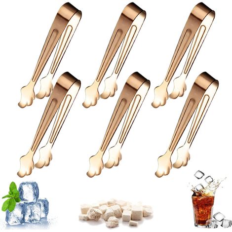 Set mit 6 goldenen, rosafarbenen Zuckerzangen aus Edelstahl, Mini-Dickzangen für Eis, Kaffee und Partys. (1/5)