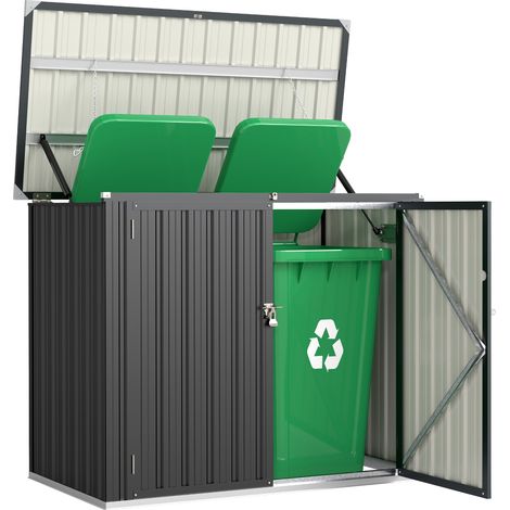 Cache Poubelle Extérieur 1.2 m² 150x80x117cm Abri Jardin Acier Galvanisé 2 Poubelles Double Porte Serrures (1/5)