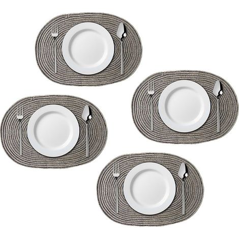 4 sets de table ovales en coton - coton ovale 50 x 35 cm gris carbone (1/5)
