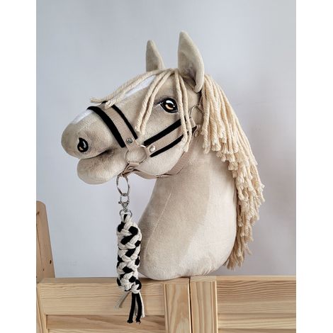 Ensemble Hobby Horse : Licol A3 avec fourrure noire + longe en corde - Noir et beige (1/5)
