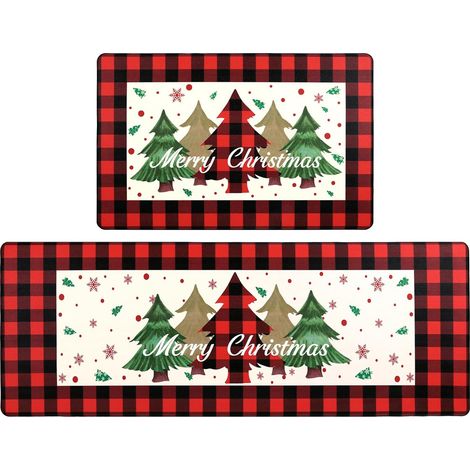Tapis de salle de bain de Noël, tapis de bain rouge pour décoration de salle de bain, antidérapant, lavable en machine, 40 x 60 cm + 40 x 120 cm (1/5)