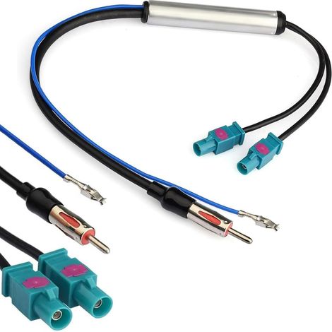 Amplificateur Antenne Radio Voiture, Stéréo FM AM Adaptateur Double Fakra vers Prise DIN Convertisseur pour Véhicule Récepteur Unité de Tête Stéréo