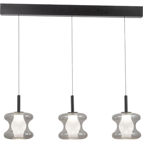 Lampada a Sospensione LED Frua 3x7W 2550lm CCT Dimmerabile a step, Vetro Borosilicato e Metallo - Grigio Chiaro Trasparente, IP20, Classe 1, Ø180mm (1/3)