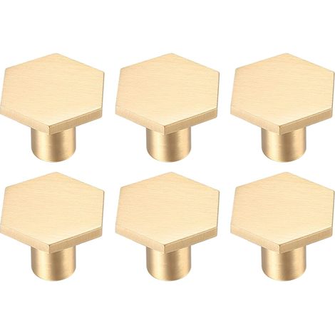 Sollbry 6 Pièces de Portes, Boutons Armoire , Boutons de Meuble Doré, Boutons de Tiroir de Commode, Hexagonal Monotrou Poignée pour Cuisine, Bureau, Placard (25 17MM) (1/5)