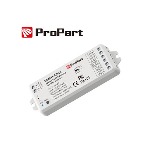 Controller LED RF, 4 Canali, RGB/RGBW/CCT, 12–24V DC, 4×4A, 2.4GHz