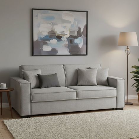 Dmora - Canapé Daabiz, Canapé 3 places, 100% Made in Italy, Canapé de salon à ouverture pivotante, en tissu matelassé, avec accoudoirs standards, Cm 220x95h90, Gris (1/5)