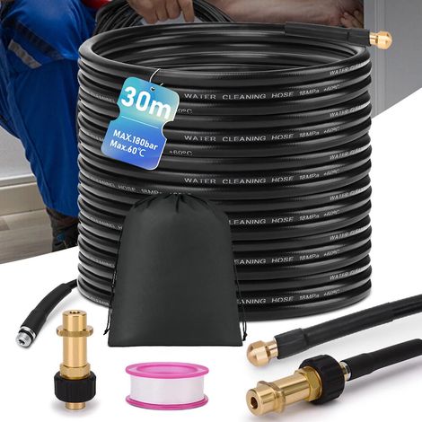 Kit de Tuyau de Nettoyage de Canalisationsde 30m, 180 Bar, avec Sacavec Adaptateur M22, Kit de Nettoyage Universel, Compatible avec Les Nettoyeurs Haute Pression K2, K3, K4, K5, K6, K7, 4 Jets (1/5)