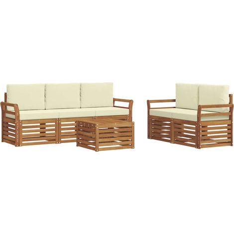 Conjunto de sofás de exterior 6 uds. Natural y Crema vidaXL (1/5)