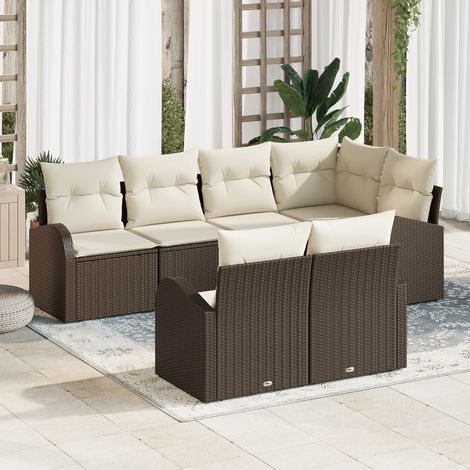 Garden Sofa Set with Cushion 7 pcs Brown and white Poly rattan vidaXL (1/5)