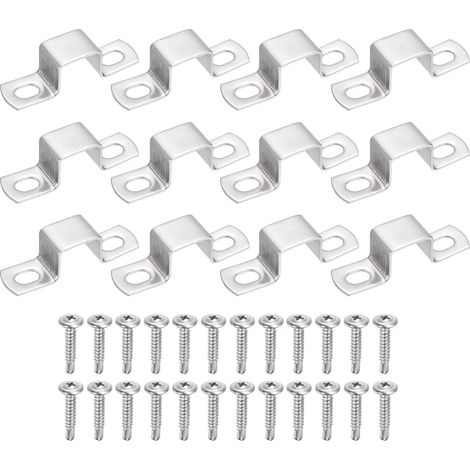 12Pcs Attache U Shape Pour Tubes Carres, 25x25mm Support En U En Acier Inoxydable 304 Avec Vis Autoperceuses A Tete Phillips Pour Barres De Porte, Garde-Corps Et Railings (1/5)