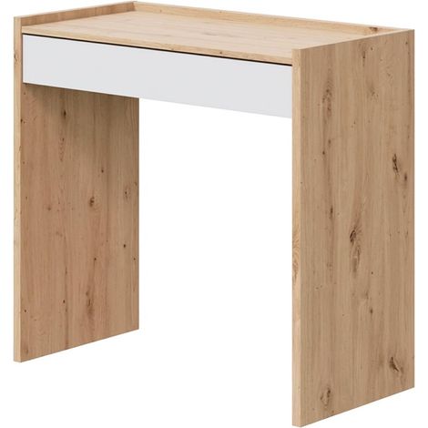 Scrivania Moderna Salvaspazio Con Cassetto Mobile Desk Struttura A U Compatta Per Cameretta Studio Ufficio E Postazione Home Office 81.5 X 40 X 77 Cm Bianco E Rovere (1/5)