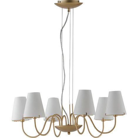 "Lampadario CANTO in metallo oro con sei diffusori in vetro bianco" (1/2)