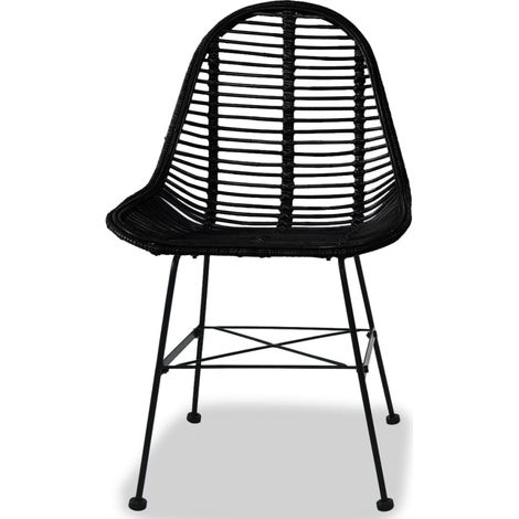 Lot de 4 Chaises à manger,Chaise de cuisine noir rotin naturel CFW66466 (1/5)