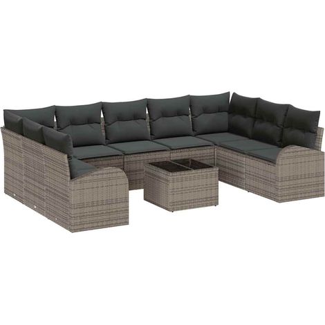 Maison Exclusive - Sofa Set mit Kissen 10 pcs Grau Poly Rattan