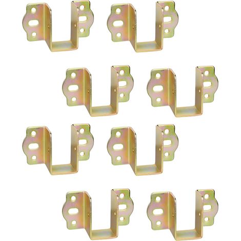 CCYKXA 8-Piece Central Fixing Brackets for Bed Rail, Wooden Joist Suspension, Metal Width Connectors, Chrome Yellow Bed Frame Fitting