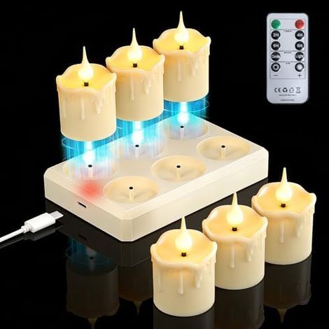 200H LED Kerzen Aufladbar avec télécommande Ladestation Timer Flackernde Flamme Warmweiß Dimmbar Candle Warmer Lamp (1/5)