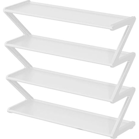 4-stöckiges Schuhregal, platzsparend, Edelstahl, freistehend, für Kleiderschrank, Schlafzimmer, Flur, Weiß (1/4)