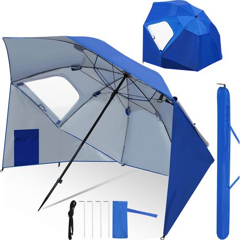 Wolketon Strandschirm 210 cm mit Tragetasche, UV50+ Sonnenschutz, neigbar, leichter Gartenschirm für Strand Camping Terrasse Blau