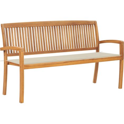 Banc de jardin empilable Luxueux Fauteuil de jardin et coussin 159 cm Bois de teck massif Chic-594733 (1/5)