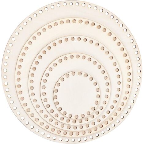 Sollbry 5 tailles Fond de panier en bois naturel, Panier au crochet en forme de cercle Base en bois pour la vannerie, 10/15/20/25/30 cm de diamètre