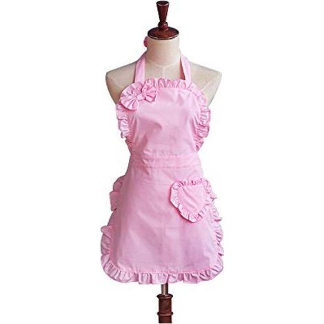 Irovami Tablier rose imperméable – nœud papillon, 68cm, poche (1/5)