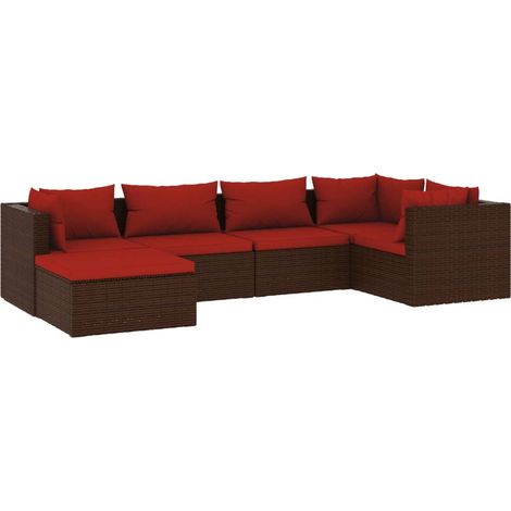 Mobili da giardino mobili da esterno Set di mobili da 6 pezzi con cuscini in resina intrecciata marrone