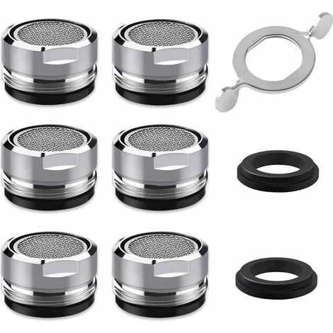 Faucet Aerator and Aerator---Faucet Aerator M24, 6 Pieces Water Saving Faucet Aerator with Stainless Steel and ABS Filter, Include 8 Gaskets and 1 Chrome Aerator Wrench for Bathroom and Kitchen Sink F (1/5)