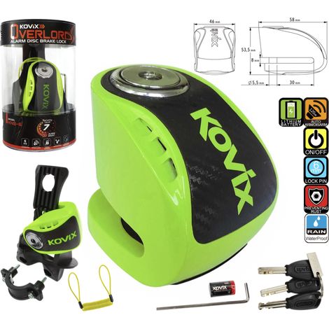 Candado de disco de freno Kovix KNS6 verde flúor con alarma (1/5)