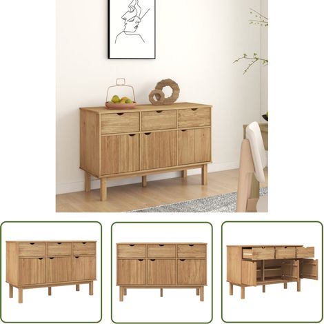 The Living Store Sideboard OTTA 114x43x73,5 cm Massivholz Kiefer - Holz Sideboard - Kiefernholzmöbel - Wohnzimmermöbel - Skandinavisches Design - Regal (1/5)