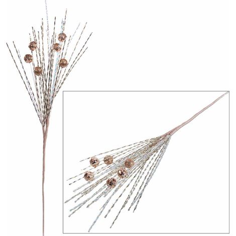 Rami decorativi natalizi con filamenti e bacche glitterate champagne, set da 12 pezzi, cm 34 H (con gambo 62)